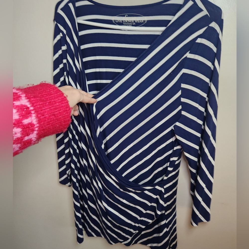 Women's Soma Loungewear Striped Faux Wrap Top Sz XL - Picture 5 of 7